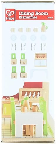 HAPE 1 12 SCALE WOODEN DOLLHOUSE DINING ROOM FURNITURE SET WITH ACCESSORIES MINIATURE