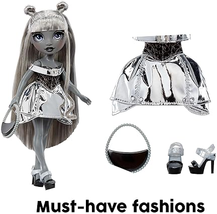 MGA ENTERTAINMENT RAINBOW HIGH LUNA MADISON GRAYSCALE 11 FASHION DOLL WITH GREY HAIR METALLIC OUTFIT, GIFT 4-10