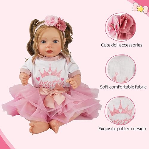 BABESIDE 3-PIECE REBORN BABY DOLL CLOTHES SET FOR 17-22 INCH DOLLS WITH SKIRT HEADBAND