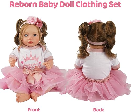 BABESIDE 3-PIECE REBORN BABY DOLL CLOTHES SET FOR 17-22 INCH DOLLS WITH SKIRT HEADBAND