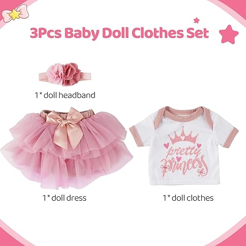 BABESIDE 3-PIECE REBORN BABY DOLL CLOTHES SET FOR 17-22 INCH DOLLS WITH SKIRT HEADBAND