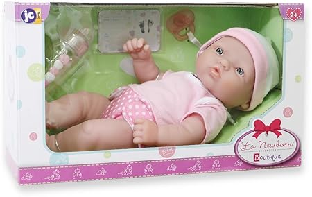 JC TOYS LA NEWBORN NURSERY 7-PIECE 12 LIFE-LIKE BABY DOLL GIFT SET WITH ACCESSORIES, PINK