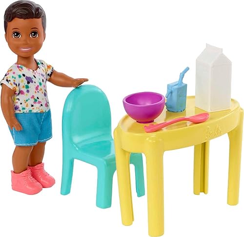 MATTEL BARBIE SKIPPER BABYSITTERS INC SMALL DOLL PLAYSET WITH TODDLER BOY, TABLE, CHAIRS FOOD TOYS