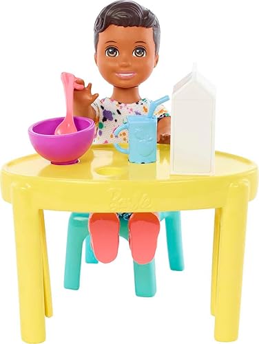 MATTEL BARBIE SKIPPER BABYSITTERS INC SMALL DOLL PLAYSET WITH TODDLER BOY, TABLE, CHAIRS FOOD TOYS