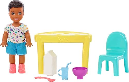 MATTEL BARBIE SKIPPER BABYSITTERS INC SMALL DOLL PLAYSET WITH TODDLER BOY, TABLE, CHAIRS FOOD TOYS