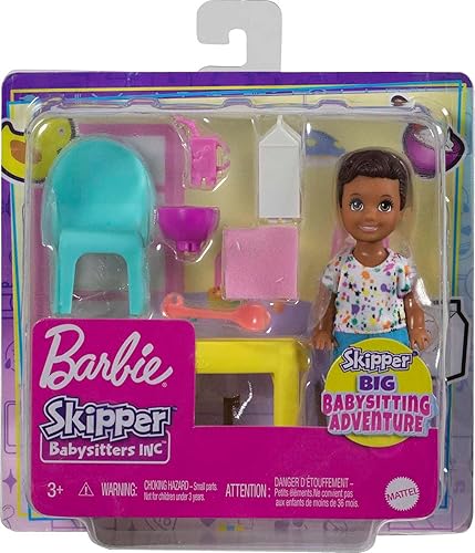 MATTEL BARBIE SKIPPER BABYSITTERS INC SMALL DOLL PLAYSET WITH TODDLER BOY, TABLE, CHAIRS FOOD TOYS