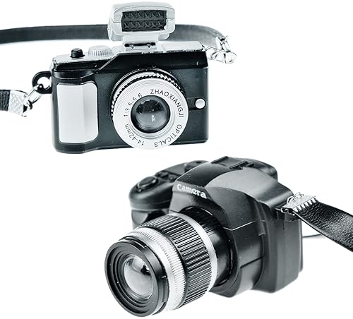 INHEMING 2PCS 1 4 SCALE MINI SLR CAMERA FOR DOLLS WITH FLASH SHUTTER SOUND - VINTAGE DOLLHOUSE DECOR