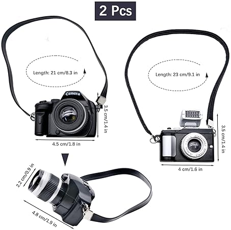 INHEMING 2PCS 1 4 SCALE MINI SLR CAMERA FOR DOLLS WITH FLASH SHUTTER SOUND - VINTAGE DOLLHOUSE DECOR