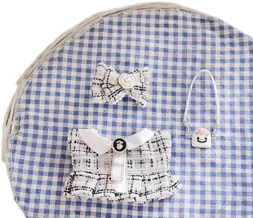 DOLL CLOTHES SET WITH DRESS, HAIR BOW BAG 3-PIECE WHITE OUTFIT KEYCHAIN ACCESSORIES