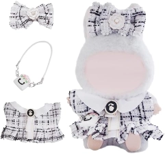 DOLL CLOTHES SET WITH DRESS, HAIR BOW BAG 3-PIECE WHITE OUTFIT KEYCHAIN ACCESSORIES