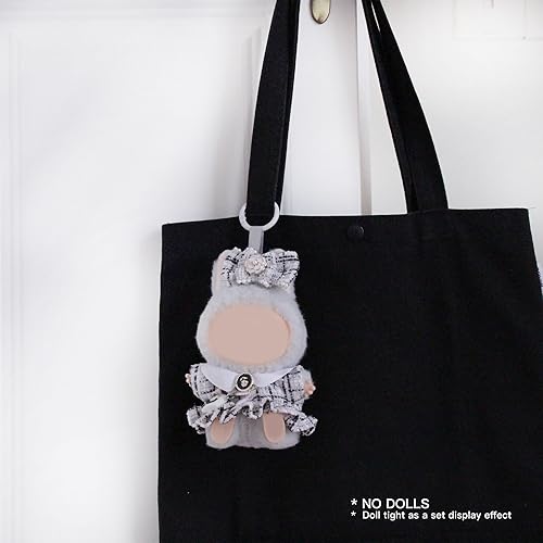 DOLL CLOTHES SET WITH DRESS, HAIR BOW BAG 3-PIECE WHITE OUTFIT KEYCHAIN ACCESSORIES