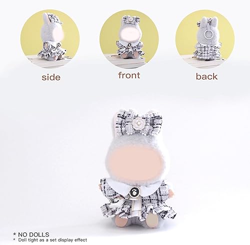 DOLL CLOTHES SET WITH DRESS, HAIR BOW BAG 3-PIECE WHITE OUTFIT KEYCHAIN ACCESSORIES