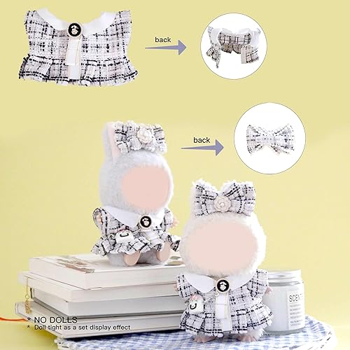 DOLL CLOTHES SET WITH DRESS, HAIR BOW BAG 3-PIECE WHITE OUTFIT KEYCHAIN ACCESSORIES