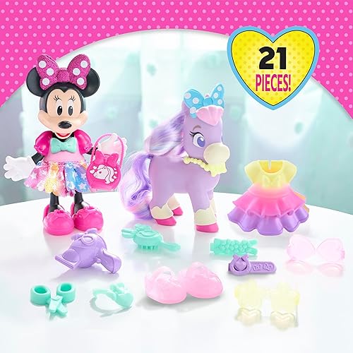 JUST PLAY DISNEY JUNIOR MINNIE MOUSE GROOM GLAM PONY SET 21-PIECE POSEABLE DOLL ACCESSORIES, AGES 3