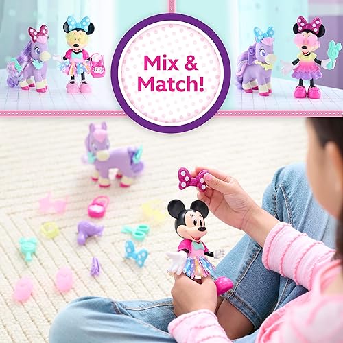 JUST PLAY DISNEY JUNIOR MINNIE MOUSE GROOM GLAM PONY SET 21-PIECE POSEABLE DOLL ACCESSORIES, AGES 3