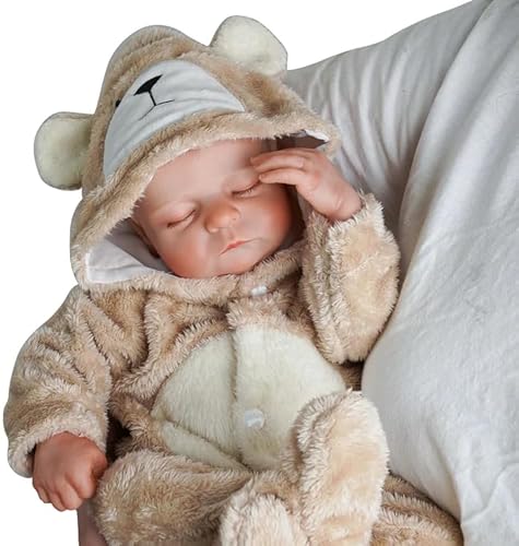 BABESIDE KHAKI BEAR ONESIE HAT SET FOR 17-22 INCH REBORN BABY DOLLS, GIRLS BOYS ACCESSORIES