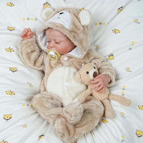 BABESIDE KHAKI BEAR ONESIE HAT SET FOR 17-22 INCH REBORN BABY DOLLS, GIRLS BOYS ACCESSORIES