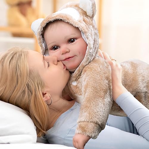 BABESIDE KHAKI BEAR ONESIE HAT SET FOR 17-22 INCH REBORN BABY DOLLS, GIRLS BOYS ACCESSORIES