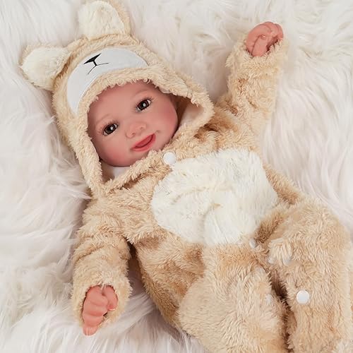 BABESIDE KHAKI BEAR ONESIE HAT SET FOR 17-22 INCH REBORN BABY DOLLS, GIRLS BOYS ACCESSORIES