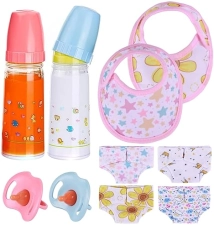 BABESIDE 10-PC BABY DOLL FEEDING CARE SET FOR 12-15 DOLLS WITH BOTTLES, PACIFIER MORE