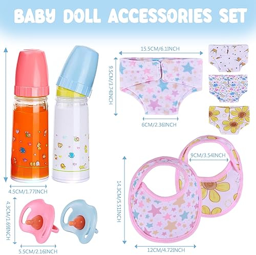 BABESIDE 10-PC BABY DOLL FEEDING CARE SET FOR 12-15 DOLLS WITH BOTTLES, PACIFIER MORE