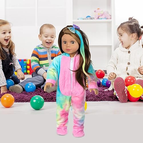 BDDOLL 18 INCH DOLL CLOTHES RAINBOW UNICORN COSTUME ONESIE PAJAMA WITH HAIR BOWS ANGEL WINGS