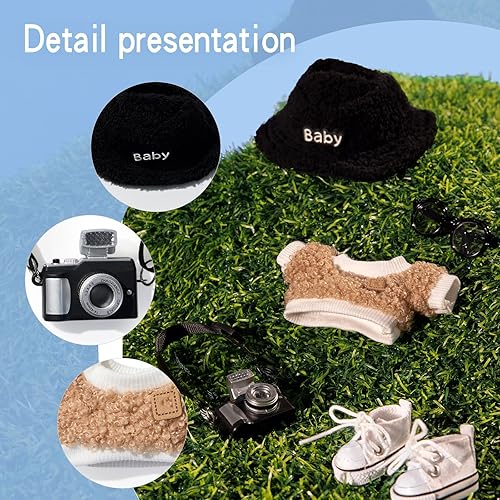 GENERIC 5-PIECE 17CM DOLL CLOTHES SET WITH VELVET HAT, CAMERA, GLASSES CANVAS SHOES NO DOLL