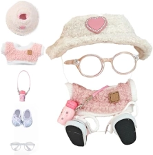 GENERIC 5-PIECE 17CM DOLL CLOTHES SET WITH VELVET HAT, CAMERA, GLASSES CANVAS SHOES NO DOLL