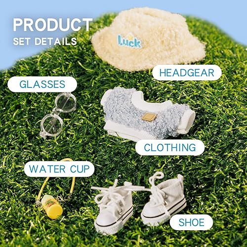 GENERIC 5-PIECE 17CM DOLL CLOTHES SET WITH VELVET HAT, CAMERA, GLASSES CANVAS SHOES NO DOLL
