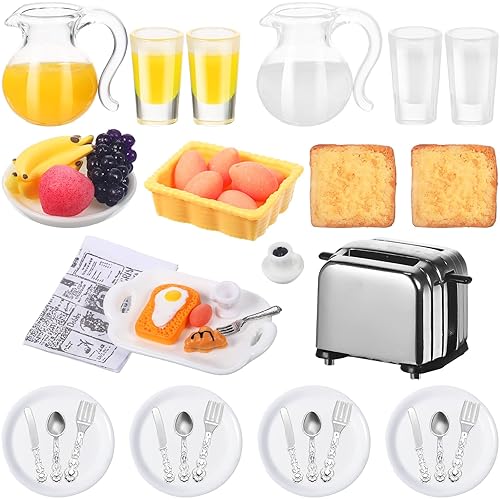 SUILUNG 44-PIECE 1 12 DOLLHOUSE MINIATURE BREAKFAST KITCHEN SET TOAST MAKER, BREAD, JUICE MORE