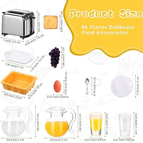 SUILUNG 44-PIECE 1 12 DOLLHOUSE MINIATURE BREAKFAST KITCHEN SET TOAST MAKER, BREAD, JUICE MORE
