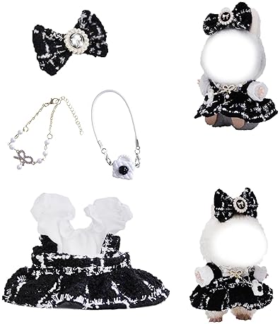 DOLL CLOTHES ACCESSORIES SET - 5-PIECE OUTFIT WITH DRESS, HAIR BOW, NECKLACE BAG