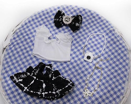DOLL CLOTHES ACCESSORIES SET - 5-PIECE OUTFIT WITH DRESS, HAIR BOW, NECKLACE BAG
