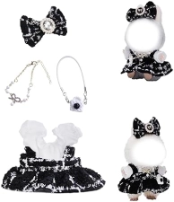 DOLL CLOTHES ACCESSORIES SET - 5-PIECE OUTFIT WITH DRESS, HAIR BOW, NECKLACE BAG