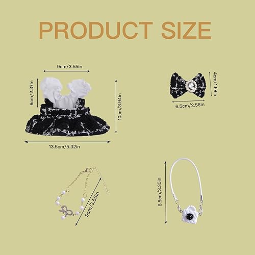 DOLL CLOTHES ACCESSORIES SET - 5-PIECE OUTFIT WITH DRESS, HAIR BOW, NECKLACE BAG