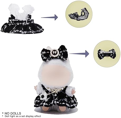 DOLL CLOTHES ACCESSORIES SET - 5-PIECE OUTFIT WITH DRESS, HAIR BOW, NECKLACE BAG