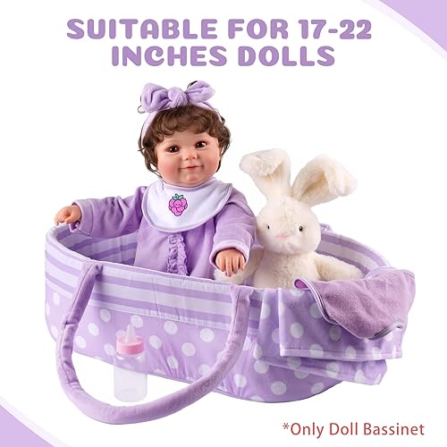 BABESIDE FOLDABLE DOLL BASSINET CRIB WITH HANDLE FOR 17-22 REBORN BABY DOLLS, PURPLE