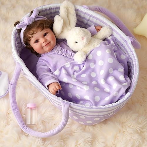 BABESIDE FOLDABLE DOLL BASSINET CRIB WITH HANDLE FOR 17-22 REBORN BABY DOLLS, PURPLE