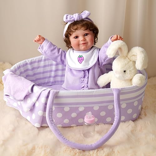 BABESIDE FOLDABLE DOLL BASSINET CRIB WITH HANDLE FOR 17-22 REBORN BABY DOLLS, PURPLE