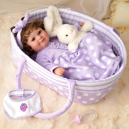 BABESIDE FOLDABLE DOLL BASSINET CRIB WITH HANDLE FOR 17-22 REBORN BABY DOLLS, PURPLE