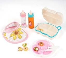 BABESIDE 5-PIECE FEEDING SET FOR 12-16 INCH BABY DOLLS BIBS, BOTTLES, TRAY MINI FOOD TOYS