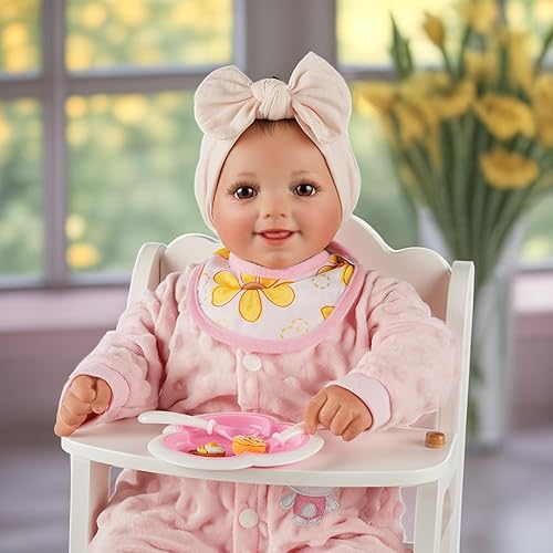 BABESIDE 5-PIECE FEEDING SET FOR 12-16 INCH BABY DOLLS BIBS, BOTTLES, TRAY MINI FOOD TOYS