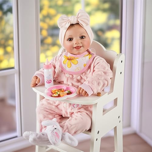 BABESIDE 5-PIECE FEEDING SET FOR 12-16 INCH BABY DOLLS BIBS, BOTTLES, TRAY MINI FOOD TOYS