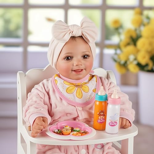 BABESIDE 5-PIECE FEEDING SET FOR 12-16 INCH BABY DOLLS BIBS, BOTTLES, TRAY MINI FOOD TOYS