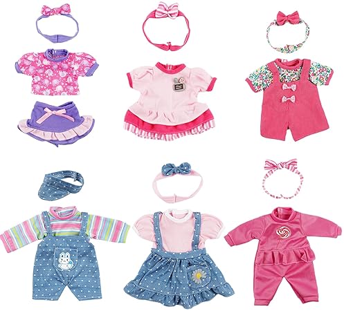 BABESIDE 6-PIECE BABY DOLL CLOTHES SET FOR 8-12 INCH DOLLS ROMPER SKIRT OUTFIT GIFT