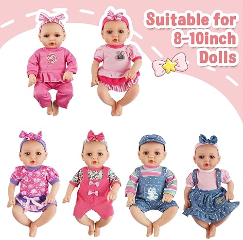 BABESIDE 6-PIECE BABY DOLL CLOTHES SET FOR 8-12 INCH DOLLS ROMPER SKIRT OUTFIT GIFT