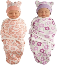BABESIDE 2 SETS REBORN BABY DOLL BLANKETS HATS FOR 17-24 INCH NEWBORN DOLLS, PINK PURPLE