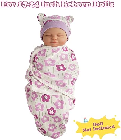 BABESIDE 2 SETS REBORN BABY DOLL BLANKETS HATS FOR 17-24 INCH NEWBORN DOLLS, PINK PURPLE