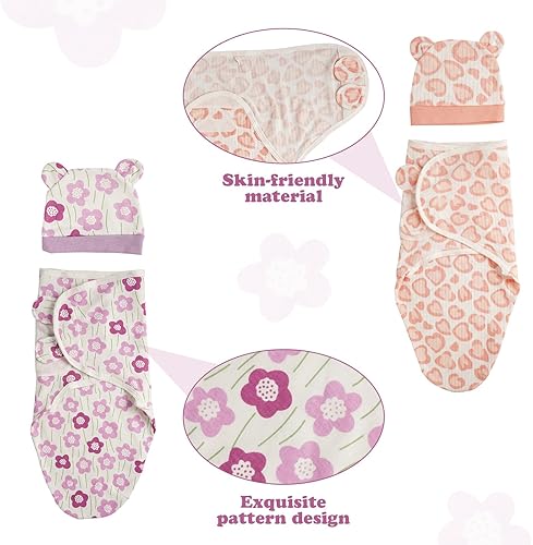 BABESIDE 2 SETS REBORN BABY DOLL BLANKETS HATS FOR 17-24 INCH NEWBORN DOLLS, PINK PURPLE