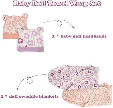 BABESIDE 2 SETS REBORN BABY DOLL BLANKETS HATS FOR 17-24 INCH NEWBORN DOLLS, PINK PURPLE